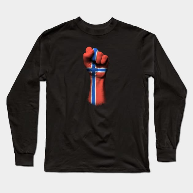 Flag of Norway on a Raised Clenched Fist Long Sleeve T-Shirt by jeffbartels